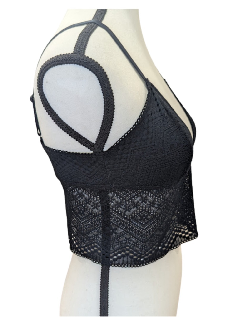Auden Longline Bralette Black Lace Festival Boho Minimalist Lingerie Soft Cup M - Picture 3 of 12